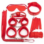 SM Sex Tools 7 in 1 Bondage Set Anklet Handcuffs Mouth Gag Collar PU Whip Eye Mask Adult Game Restraint BDSM Sex Toys for Couple