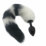 Anal Sex Toys Metal Fake Butt Plug Fox Tail Anal Plug for Women Adults Games Anus Masturbation Black and White Anal Tail H8-216D