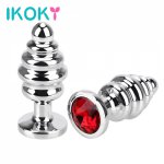 IKOKY Crystal Jewelry Butt Plug Anal Plug Prostate Massager Sex Toys For Woman Men Stainless Steel Spiral Beads Stimulation