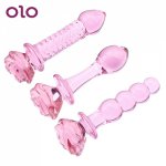 OLO Sex Toys for Women Anal Bead Pink Rose Flower Shape Anal Plug Butt Stimulation Glass Dildo Adult Products Prostate Massager