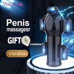 YUECHAO Adult Sex Toy For Men Penis Massager With 2 Caps Male Masturbator Delay Lasting Trainer Sex Products Glans Vibrator