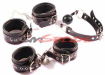 100% real leather bondage restraints kit for couples,adult sex restraint handcuffs, ball gag, sex game adult sex product