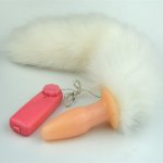 White Fox Tail Anal Plug In Flirting Games For Couples , Multi Speed Vibrating Silicone Anus Bead Pleasure , Sex Toys For Women