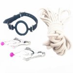 3-in-1 Bondage Kit BDSM Extreme Torture Restraints Silicone Mouth Gag 10m Cotton Rope Nipple Clamps Fetish Play Sex Toys