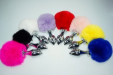 Fox, Small size silver Metal foxtail butt plug cat tail anal plug sex toys  ACAS12 Alloy