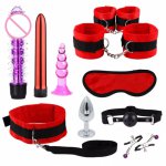 SM sex toys handcuffs nipple clamps gag leather Plush Sexy Toy Suit Whip Handcuffs Anal Plug Bundled Binding Set SM Game Kit  H4