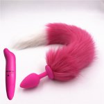 Fox, 2 Pcs/Lot Vibrator And Orange And White 40cm Fox Tail Anal Plug Sex Toys  Metal Sex Toy for Women Man Adult Games Sex Products