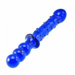 Epichao 8.9” Blue Spotted Glass Dildo Massager Crystal G-spot Stimulator Crystal Anal Bead Butt Plug