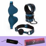 Blue Leather Handcuffs Bdsm Bondage Mouth Gag And Mask Erotic Ankle Cuff Restraints Slaver Adult Products Sex Toys For Couples