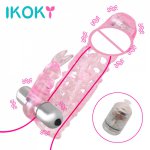 IKOKY Double Vibrators Condom Penis Enlargement Delay Ejaculation  Cock Sleeve Reusable Silicone Condoms Sex Tools For Couples
