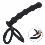 Penis Ring No Vibrator Double Penetration Anal Beads Plug Butt Plug for Men Strap On Vagina Stimulator Adult Sex Toy for Couples