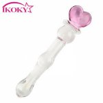 IKOKY Pink Heart Glass Dildo Vaginal and Anal Stimulation Sex Toys for Women Anal Beads Butt Plug Lucid