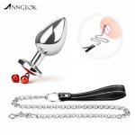 Metal Butt Plug SM Adult Game ANNGEOK Unisex Anal Plug Trainer Sex Toy with Chain 3 Color Bell