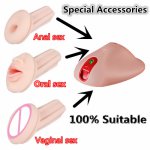 3D 3 Accessories Penis Masturbator Silicone Male Massager Real Pussy Anal Sex Vagina Oral Sex Mouth Deep Throat Adult Sex Toys