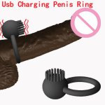 Silicone Usb Charging Vibrating Penis Ring Couples Erection Penis Vibrator With Ring Vagina Clitoris Stimulate Massager Sex Toys
