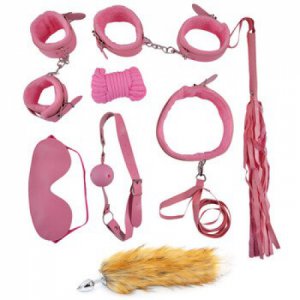 8pcs SM Sex Toy Set Fetish Restraint Anal Plug Tail Bondage Kit PU Leather  Handcuffs Whip Rope Eye Mask Erotic Toys For Couples