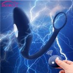 Ikoky, IKOKY 10 Frequency Penis Ring Anal Plug Vibrator Sex Toy Male Electric Shock Prostate Massager Vibrator Wireless Remote Control