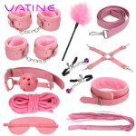 VATINE SM Bondage Set Sex Games Handcuffs Nipple Clamps Adjustable PU Leather Sex Toys for Couples Sex Tools For Adults Eye Mask