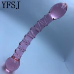 Pink Ball And Head Crystal Rod Female Glass Anal Plug Adult Sex Toys