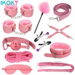 Tease Wand Sex Toys for Couples Sex Tools For Adults Sex Games Adjustable PU Leather Handcuffs Nipple Clamps SM Bondage Set
