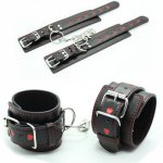 Womens Lingerie PU Leather Sexy Handcuffs Black Hollow LOVE Restraints Foot Cuffs Bdsm Sex Toys for Couples Bondage Erotic Toys