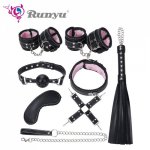 8pcs/set BDSM Sex Bondage Leather Restraint System Adults Game No Vibrator Erotic Handcuff Ankle Cuff Collar Sex Toy for Couples