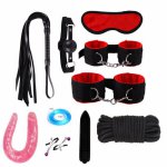 New 10 pcs/set BDSM Bondage Sex Products Bullet Vibrator Dildo Velco Eye Mask Handcuffs Legcuffs For Sex Game