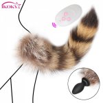 Ikoky, IKOKY Fox Tail Anal Plug Sex Toys For Couples Vibrator Adult Game Anus Dilator Remote Control 10 Frequency Vibrating Butt Plug
