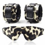 DOMI 2 Pcs/Set Leopard Handcuffs Goggles PU Leather Bondage Sex Toys for Adult