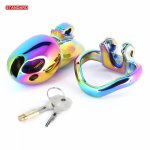 Middle Rainbow Delay Ejaculation Cock Cage Ring HT V3 BDSM Fetish Chastity Belt Device with Lockable Penis Rings Male Sex Toys