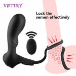 VETIRY Male Prostate Massage Vibrator Anal Plug Silicone Prostate Stimulator Butt Plug Delay Ejaculation Ring Toy For Men