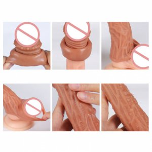 Soft Silicone Reusable Penis Extender Sleeve Male Cock Ring Vibrating Penis Extender Condom Dildo Enhancer Delay Ejaculation