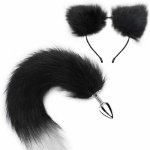 Fox, Stainless Steel Anal butt Plug with Faux Silver Fox Ear-Anal Stopper Tail Sex Toy for SM Adult Games or Cosplay