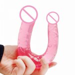 OLO U Shape Double Dildo Flexible Vagina Anal Women Lesbian Artificial Penis Sex Toy