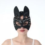 Female Sexy Spikes Rivets Studded Cat Mask Women BDSM Leather Fetish Adult Erotic Sex Mask Halloween NightClub Party Face Masks