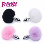 Mental Plush Ball Rabbit Tail Anal Plug Stainless Steel  Butt Plug SM Sex Toys for Women Adult Sex Game