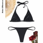 Make Difference Brand Lycra Thong Bikini 2018 Summer Sexy Halter Triangle Swimwear Two Pieces Swimsuit Bathing Suit for Womens