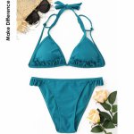 Make Difference Brand Lycra Solid Ruffles Bikini Set 2018 Sexy Halter Push Up Swimwear Two Pieces Brazilian Thong Bathing Suits