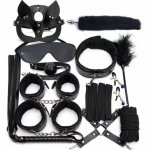 Black 12 Pcs/set Sex Products Erotic Toys for Adults Games BDSM Sex Bondage Set Handcuffs Nipple Clamps Gag Whip Rope Sex Toys