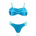 Laces Edge Bikinis Set New Women Bandeau Push Up Swimsuit Sexy 2 Pcs Swimwear Blue High Waisted Biquinis