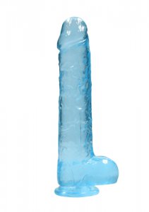 dildo z przyssawką i jądrami crystal clear realrock 25 cm niebieski | 100% oryginał| dyskretna przesyłka