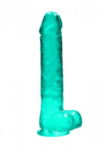 dildo z przyssawką i jądrami crystal clear realrock 25cm zielony | 100% oryginał| dyskretna przesyłka