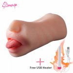 Sex toy for men masturbator Cup Aritificial Vagina real pussy DeepThroat Tongue Double hole penis massage for Men hand Vibration