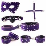 With Crystal Adult Sex Products 6 pcs/set Role Play faux leather Fetish Restraint Bondage Kit Mask Ball Gag HandCuffs Sex toy.