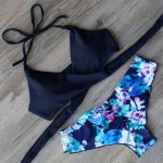 2018 Sexy Blue Bikini Women Flower Swimsuit Push Up Swimwear Criss Cross Bandage Halter Bikini Set Beach Bathing Suit Swim Wear