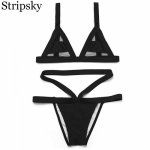 stripsky 2018 Sexy Bikinis Women Swimwear Solid Color Swimsuit Brazilain Bikini Mesh Swimming Suits Micro Biquini mujer