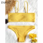 ZAFUL Sexy Brazilian Bikini Set Swimwear Women Swimsuit Bandeau Ribbed Bikini Set Bathing Suit Summer Beacher Biquni