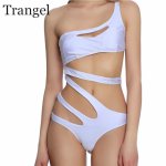 Trangel 2017 new sexy swimwear summer women one piece swimsuit solid bikini brand female monokini one shoulder bodysuit LD706