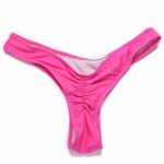 Charm Women Sexy Bikini Thong Bottom Solid Brazilian V Cheeky Ruched Semi Beach Swimwear Black Rose Purple 3 Colors 1PC