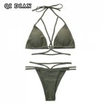 QI DIAN Sexy Braided Strap Biquini Halter Swim Bathing Suit High Cut Bandage Swimsuit Vintage Swimwear Women Brazilian BikiniSet